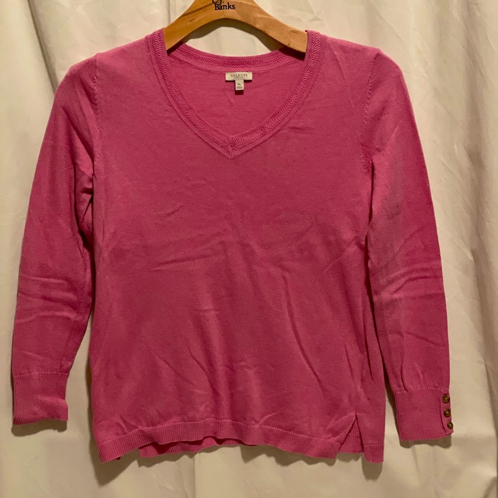 Pink v-neck soft medium petite long sleeve Sweater dusty rose EUC Talbots